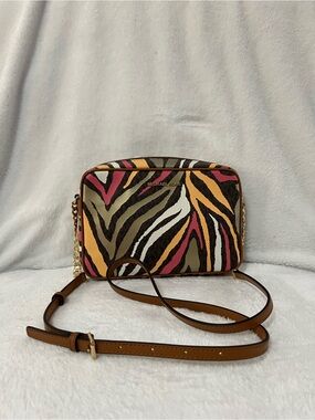 Michael Kors Multicolor Zebra-Print Crossbody with Brown Trim